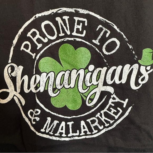 Prone to Shenanigans & Malarkey St Patrick's Day T-Shirt Women Size Medium Black - Picture 3 of 10